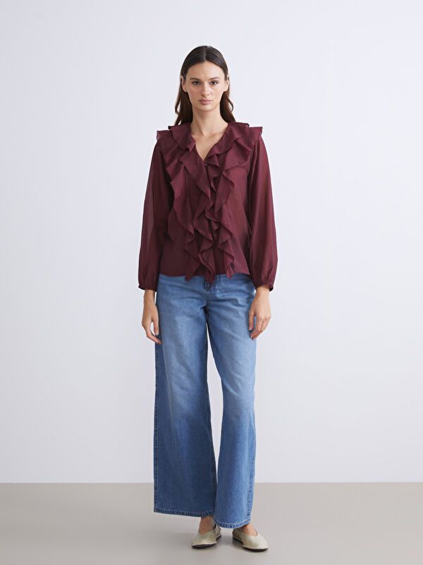 Moudda LC Waikiki - Blouse tissée manches longues Femme Bordeaux - Tunisie 2