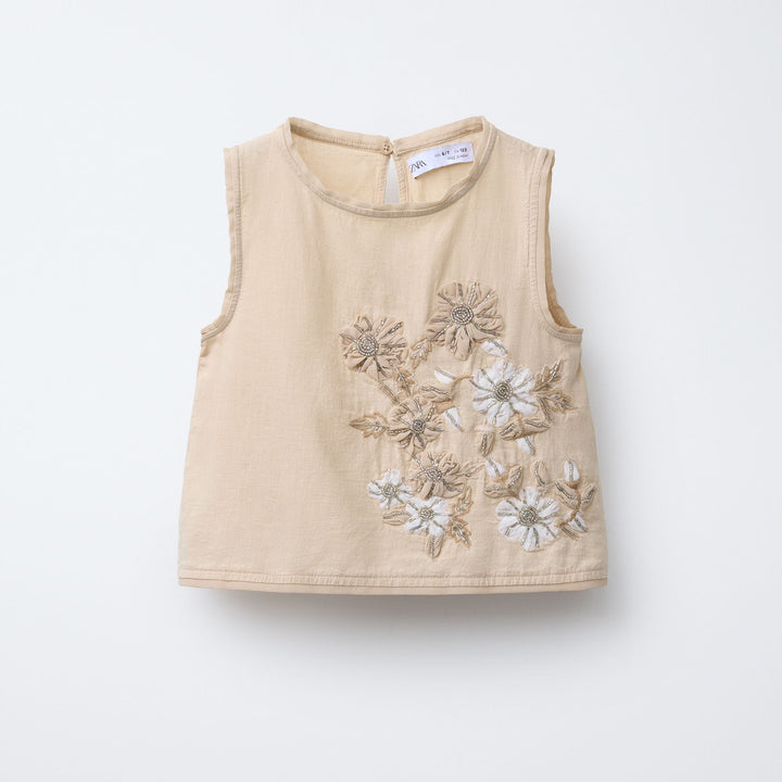 Moudda ZARA - Top Fille - Broderie Fleurs Positionnée - Tunisie 1