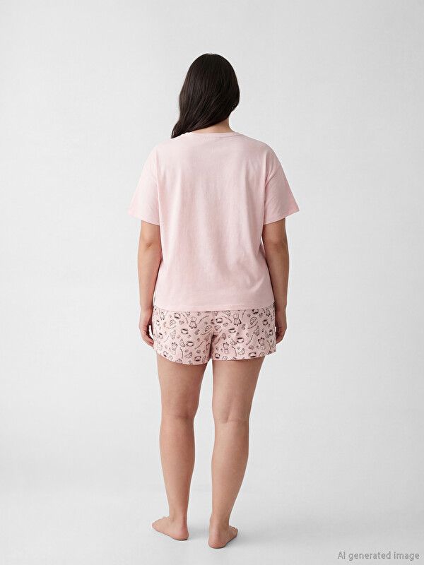 Moudda LC Waikiki - Ensemble court en jersey pour Femme couleur Rose imprimé - Tunisie 3