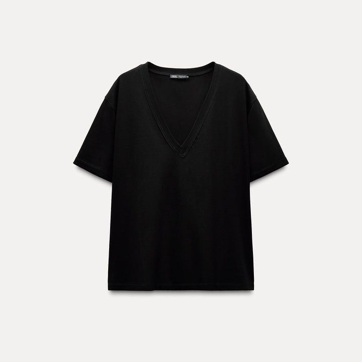 Moudda ZARA - T-shirt Col V Minimaliste Coton Mercerisé - Tunisie 2