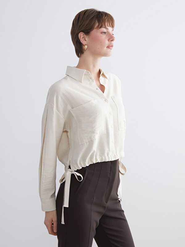 Moudda LC Waikiki - Chemise tissée manches longues Femme Beige clair - Tunisie 1