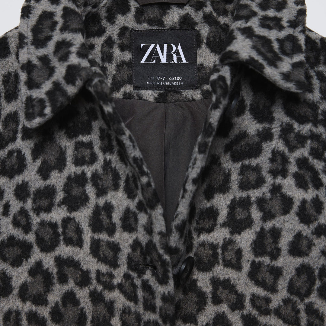 Moudda ZARA - Manteau Fille en Drap Imprimé Animal Gris - Tunisie 3