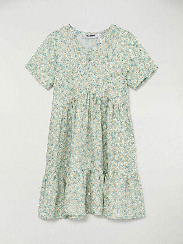 Moudda LC Waikiki - Robe manches courtes en jersey pour Fille couleur Vert menthe imprimé - Tunisie 1