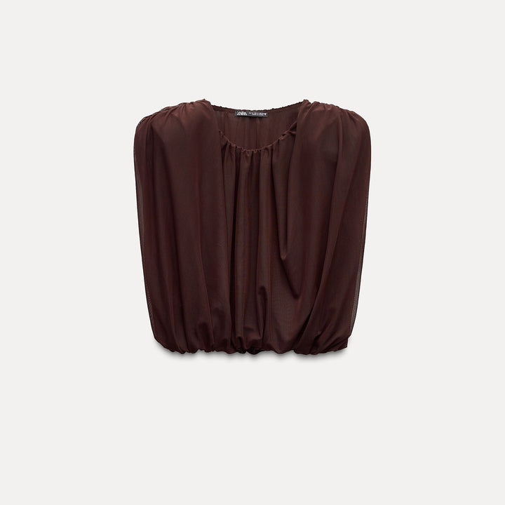 Moudda ZARA - Top en Tulle Drapé à Épaulettes - Tunisie 1