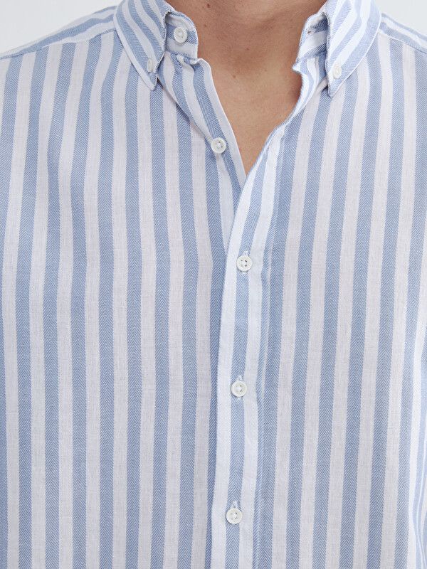 Moudda LC Waikiki - Chemise manches courtes en tissu pour Homme couleur Vert kaki rayé - Tunisie 3