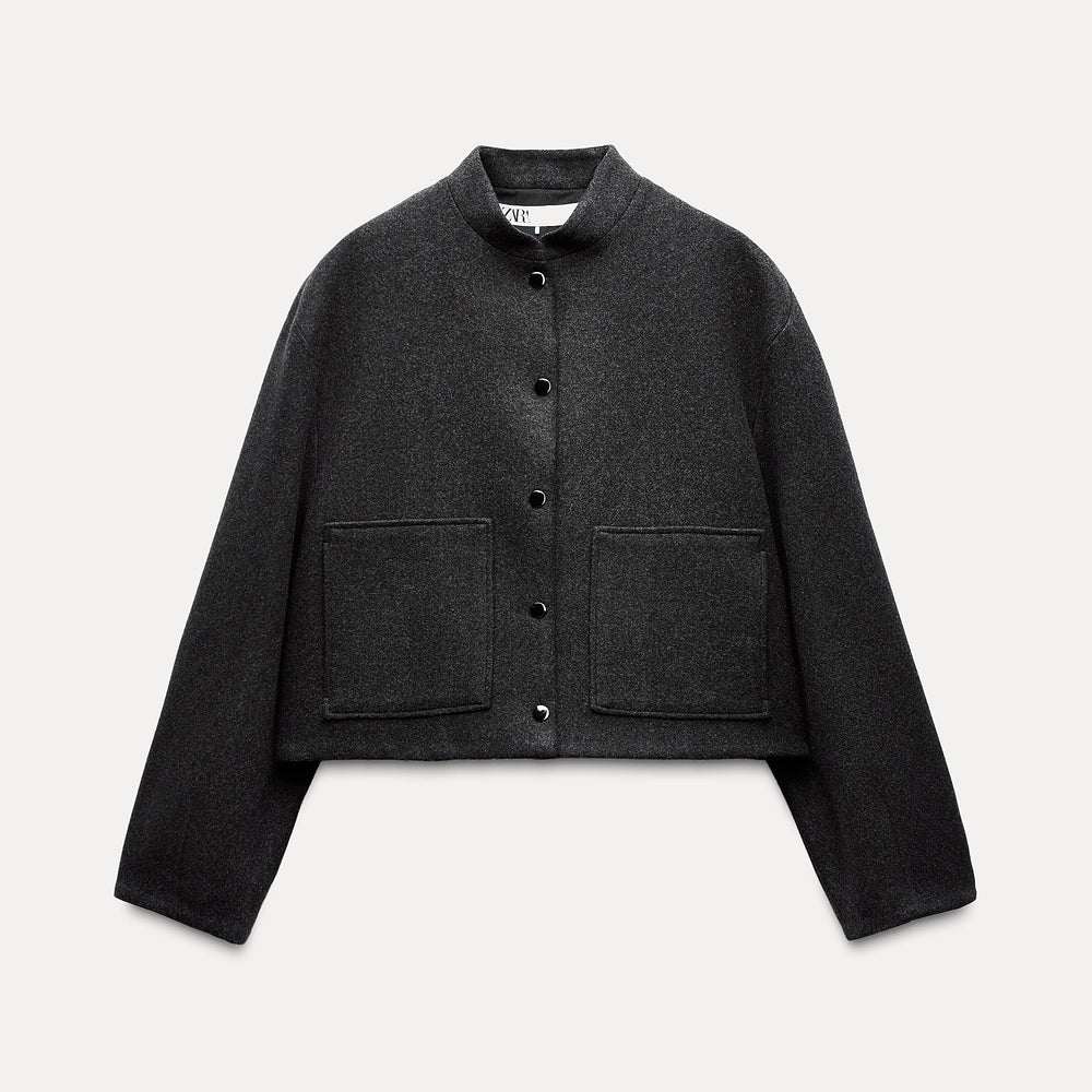 Moudda ZARA - Gris – veste bomber lainage courte poches plaquées - Tunisie 2