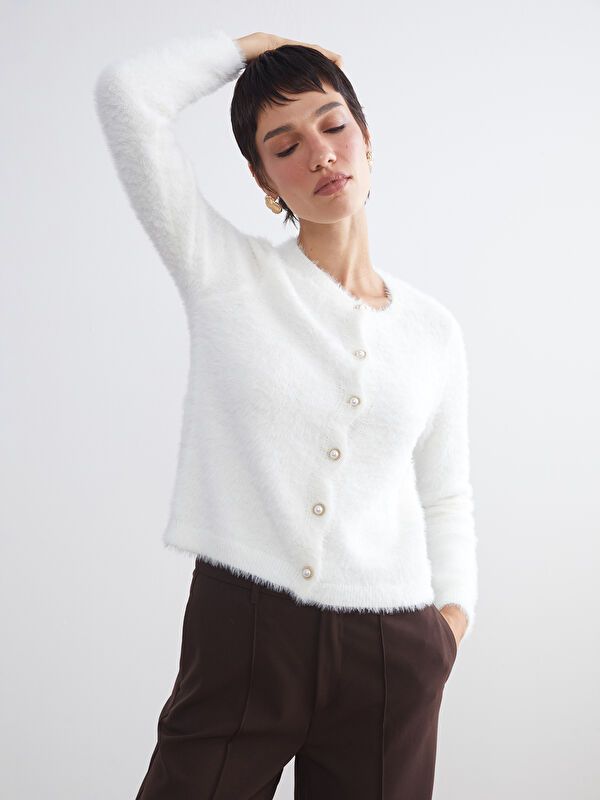 Moudda LC Waikiki - Cardigan tricot moyen Femme Ecru - Tunisie 1