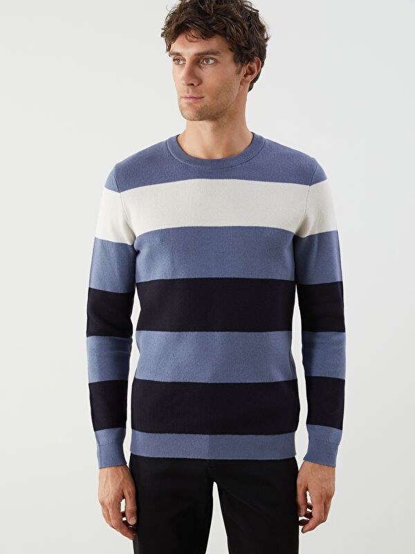 Moudda LC Waikiki - Pull rayé en tricot Homme Bleu terne - Tunisie 1