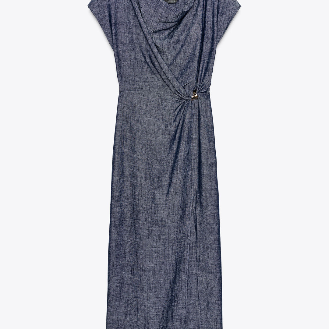 Moudda ZARA - Robe Midi Lin Indigo - Manches Tombantes & Détails - Tunisie 1