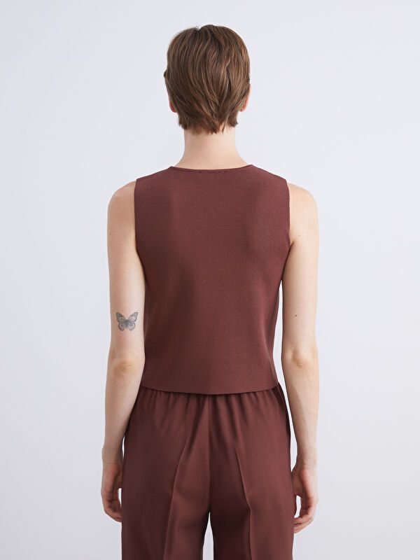 Moudda LC Waikiki - Pull tricot sans manches Femme Brun foncé - Tunisie 4