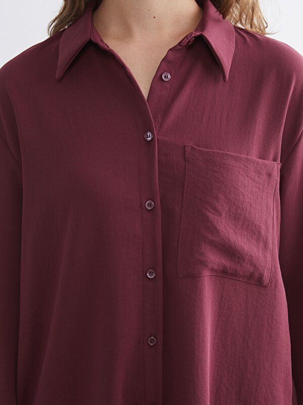 Moudda LC Waikiki - Tunique tissée manches longues Femme Bordeaux - Tunisie 3