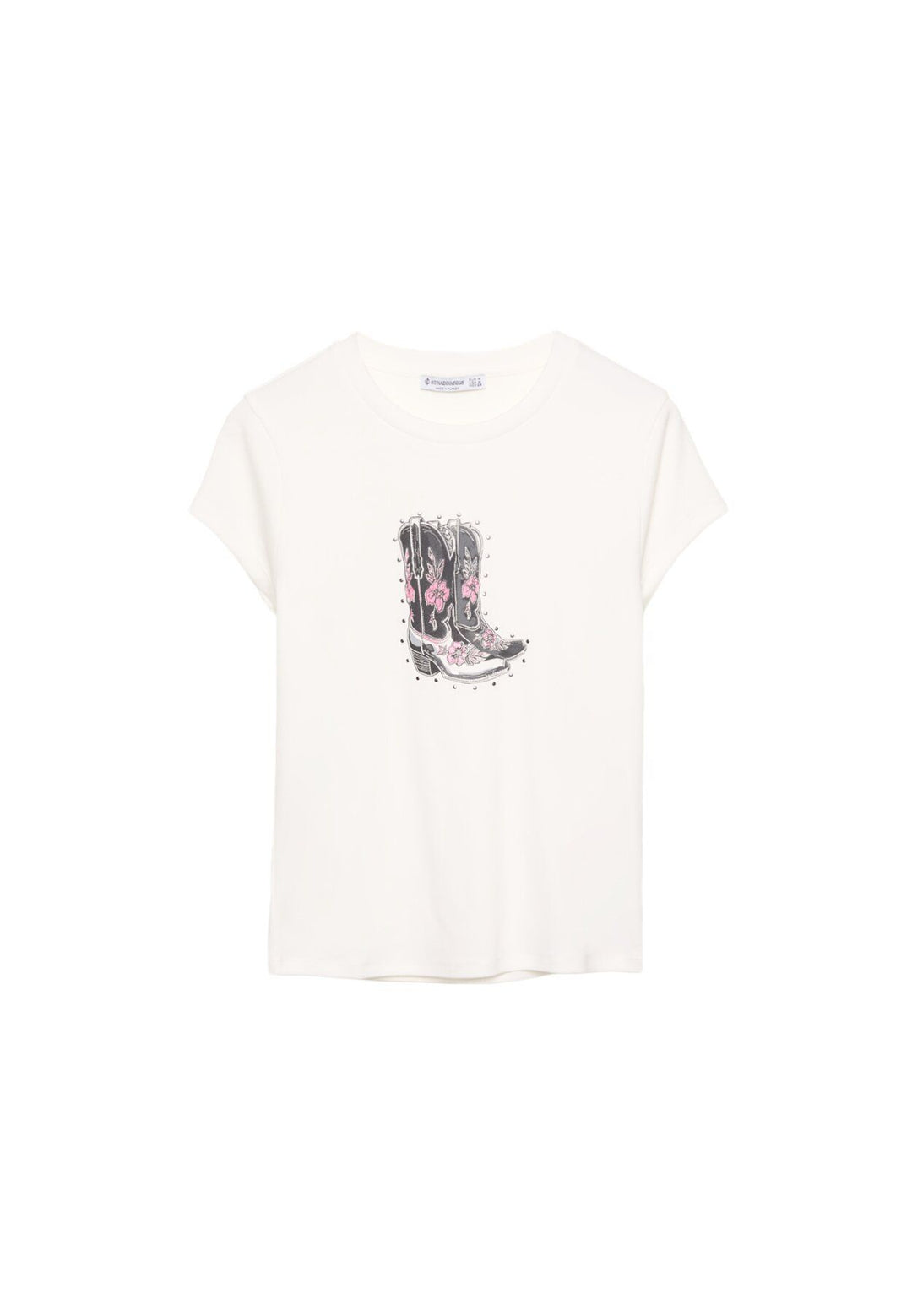 Moudda STRADIVARIUS - T-Shirt M/C Col Rond Imprimé avec Clous - Tunisie 1