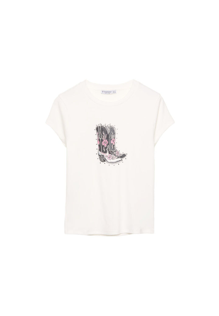 Moudda STRADIVARIUS - T-Shirt M/C Col Rond Imprimé avec Clous - Tunisie 1