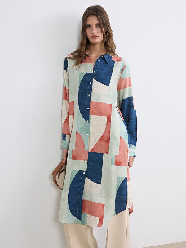 Moudda LC Waikiki - Tunique imprimée manches longues en tissu pour Femme couleur Vert imprimé - Tunisie 1