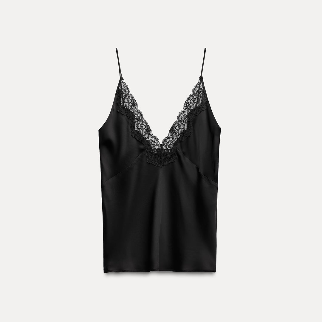 Moudda ZARA - Top bretelle satin col en V avec dentelle - Tunisie 1