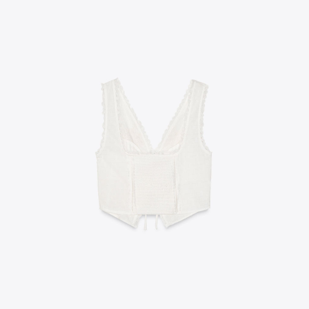 Moudda ZARA - Top Gilet Crop - Détail Nœuds - Tunisie 2