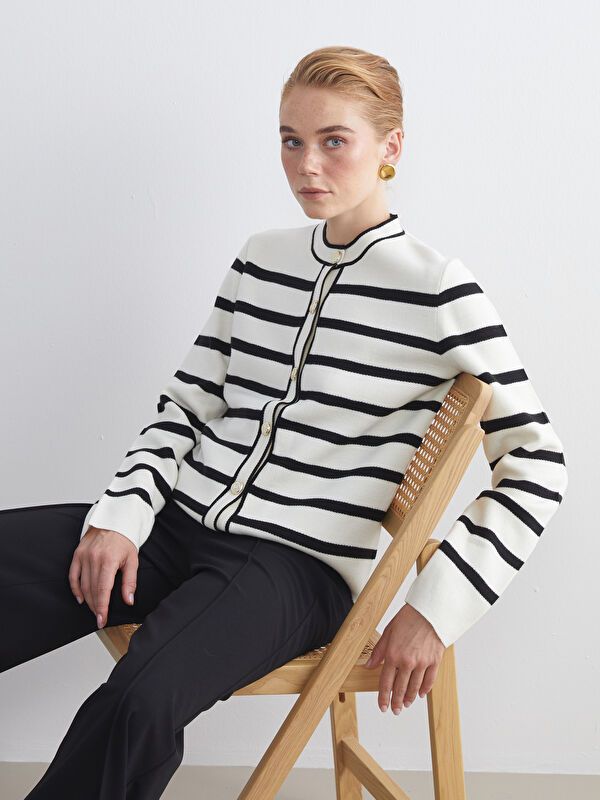 Moudda LC Waikiki - Cardigan en tricot Femme Ecru rayé - Tunisie 1