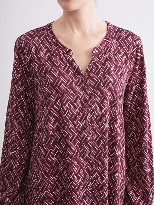 Moudda LC Waikiki - Robe jersey manches longues Femme Imprimés bordeaux - Tunisie 3