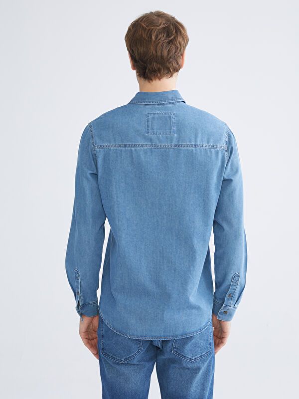 Moudda LC Waikiki - Chemise tissée manches longues en denim Homme Rodéo mid indigo - Tunisie 4