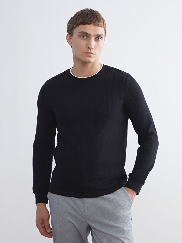 Moudda LC Waikiki - Sweatshirt jersey basique Homme Noir - Tunisie 1