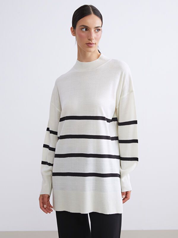 Moudda LC Waikiki - Tunique en tricot Femme Ecru rayé - Tunisie 1