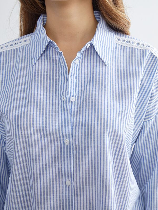 Moudda LC Waikiki - Chemise tissée manches longues Femme Rayures bleues - Tunisie 3