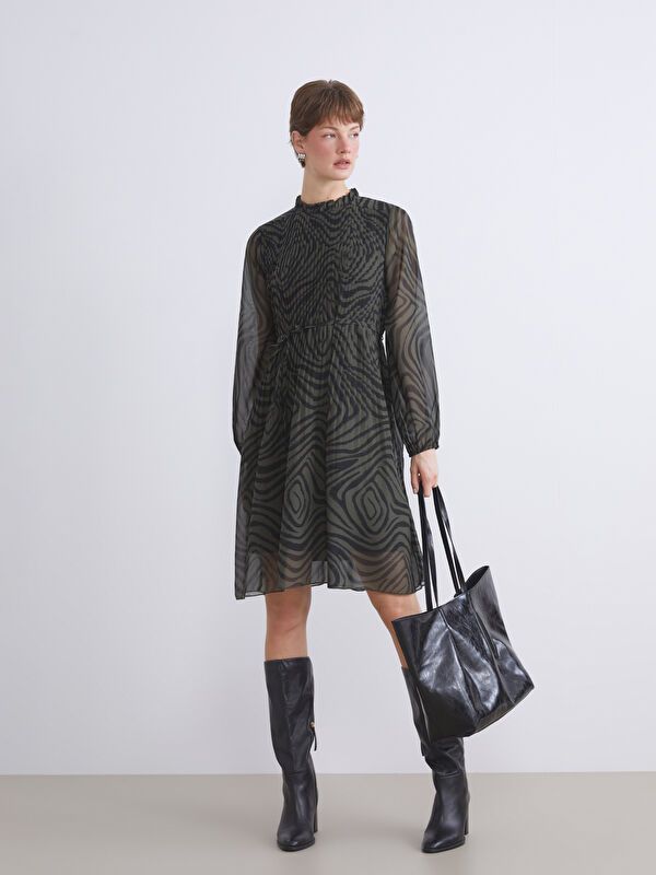 Moudda LC Waikiki - Robe tissée manches longues Femme Imprimé en noir - Tunisie 2