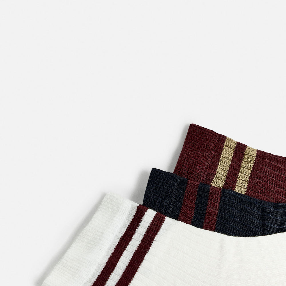 Moudda ZARA - Chaussettes Sport - Mi-haute (Blanc/Bordeaux/Marine) Pack 3 - Tunisie 2