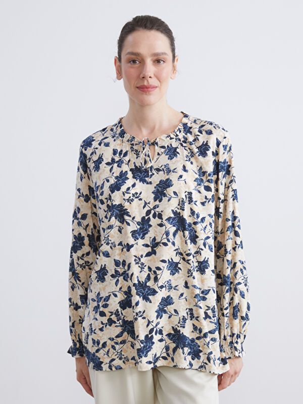 Moudda LC Waikiki - Blouse tissée imprimée manches longues Femme Beige clair - Tunisie 1