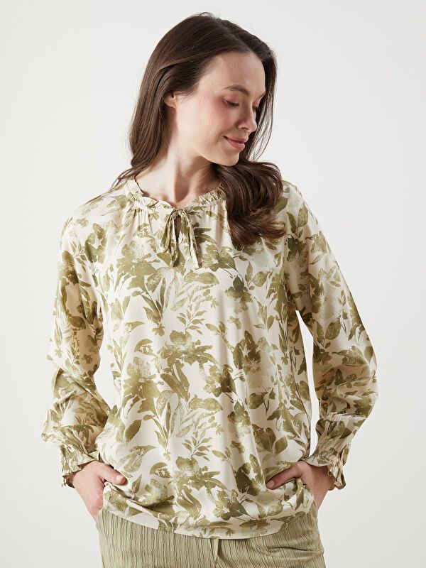 Moudda LC Waikiki - Blouse tissée imprimée manches longues Femme Impression vert menthe - Tunisie 1