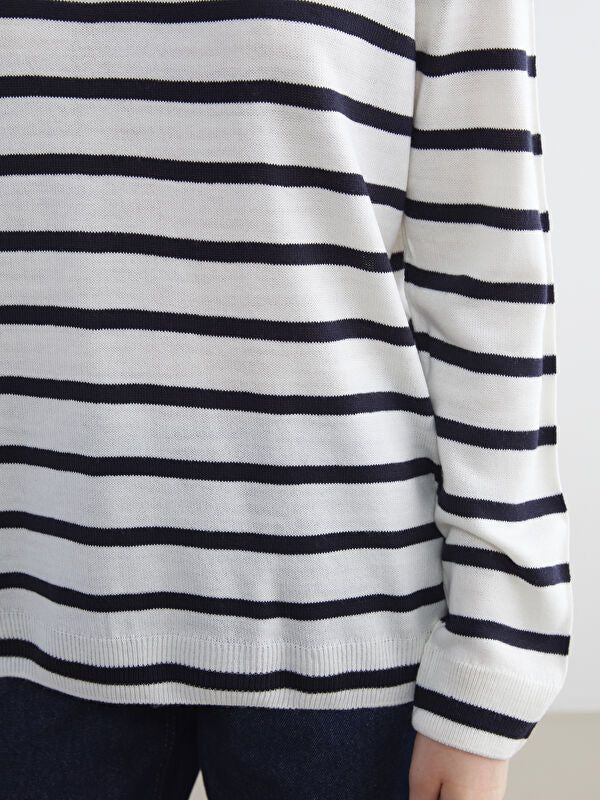 Moudda LC Waikiki - Pull tricot moyen Femme Rayures blanches - Tunisie 3