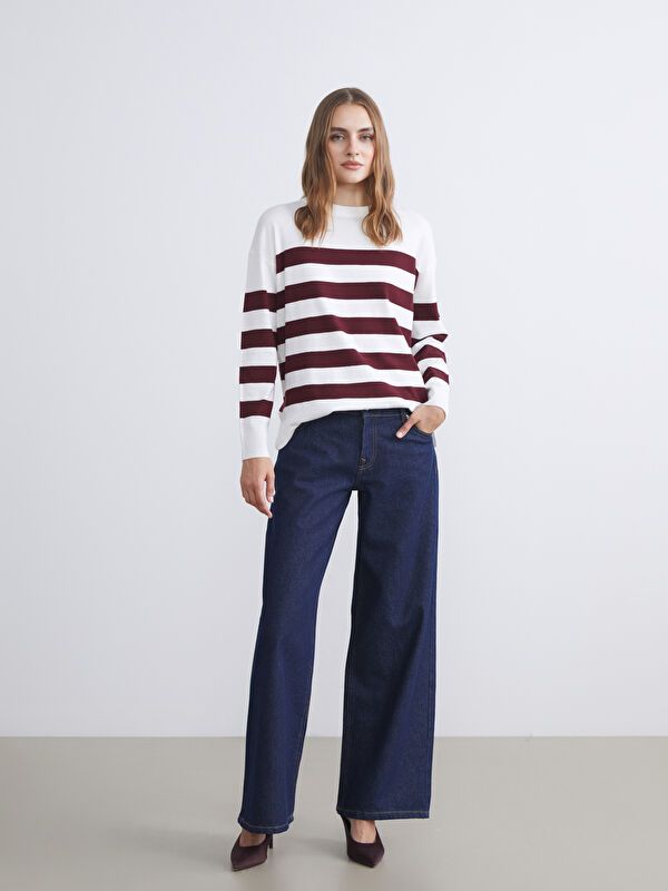 Moudda LC Waikiki - Pull tricot moyen Femme Rayures bordeaux - Tunisie 2