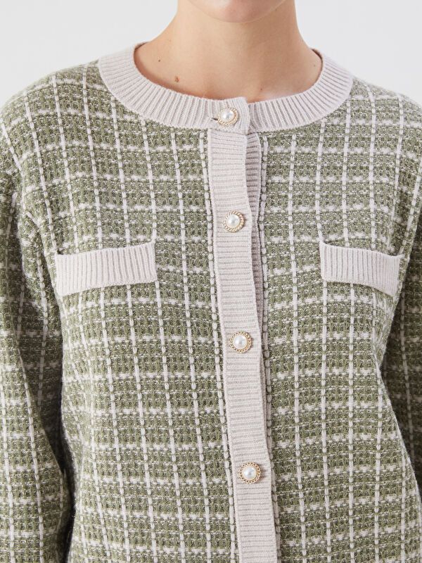 Moudda LC Waikiki - Cardigan tricot épais Femme Jacquard vert - Tunisie 3