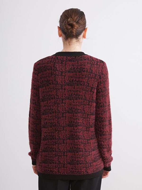 Moudda LC Waikiki - Cardigan tricot moyen Femme Jacquar de bordeaux - Tunisie 4