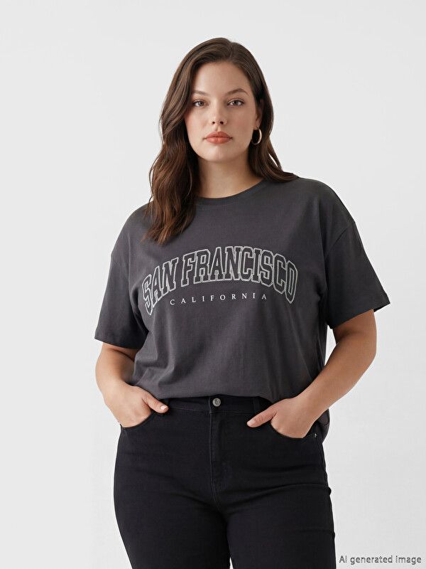 Moudda LC Waikiki - Body imprimé manches courtes en jersey pour Femme couleur Anthracite - Tunisie 1