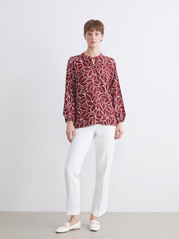 Moudda LC Waikiki - Blouse tissée imprimée manches longues Femme Imprimés bordeaux - Tunisie 2