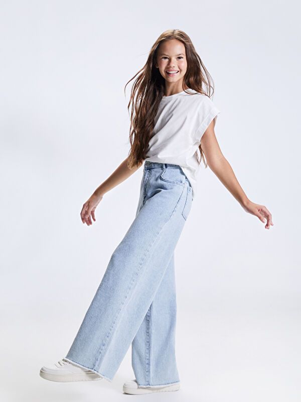 Moudda LC Waikiki - Pantalon tissé en denim Fille Acide bleu clair - Tunisie 1