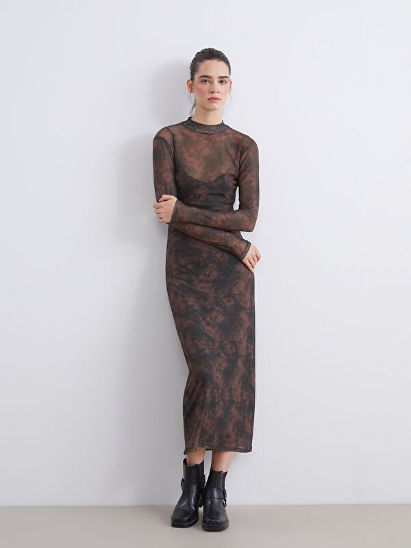 Moudda LC Waikiki - Robe en jersey manches longues Femme Imprimé marron - Tunisie 1