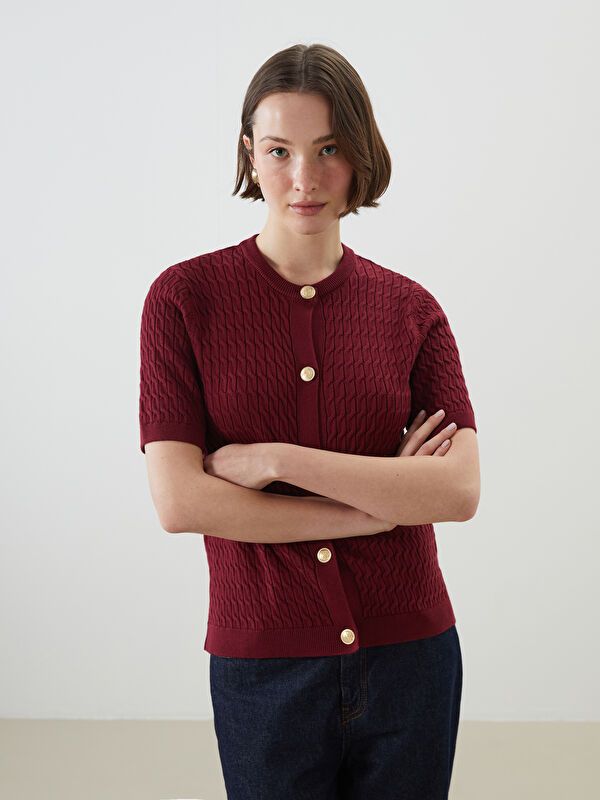 Moudda LC Waikiki - Cardigan fin en tricot Femme Bordeaux - Tunisie 1