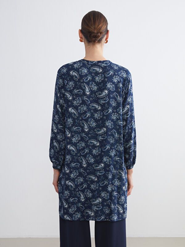 Moudda LC Waikiki - Tunique tissée imprimée manches longues Femme Imprimé à l'indigo - Tunisie 4