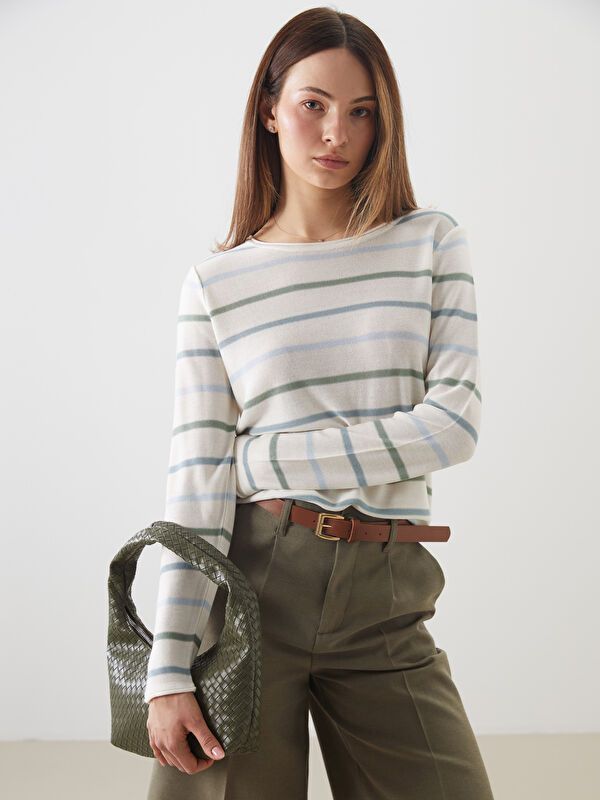 Moudda LC Waikiki - Pull tricot fin Femme Rayures vertes - Tunisie 1