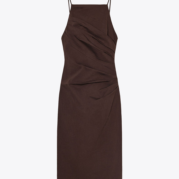 Moudda ZARA - Robe Midi Drapée - Marron - Tunisie 1