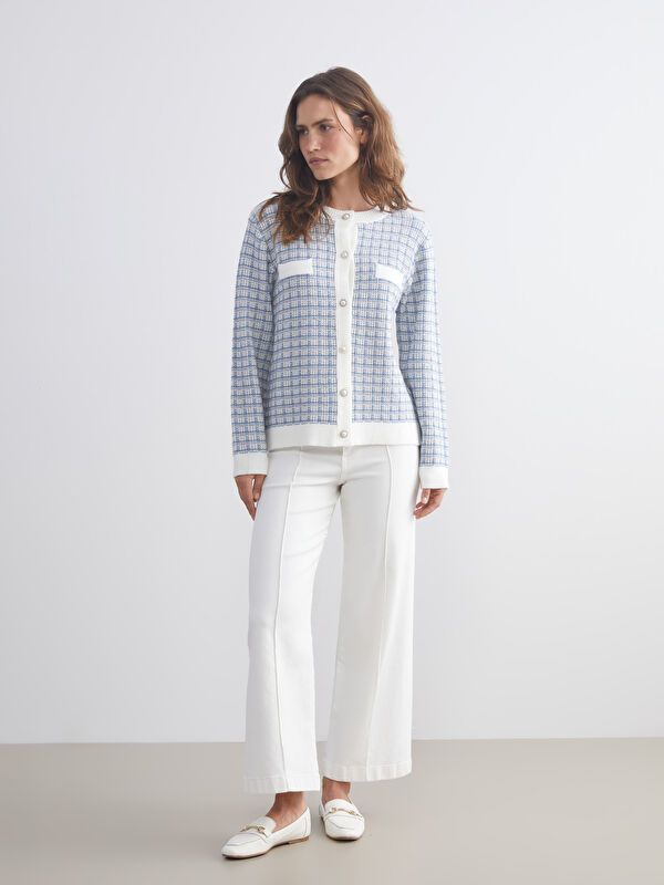 Moudda LC Waikiki - Cardigan tricot épais Femme Jacquard bleu - Tunisie 2