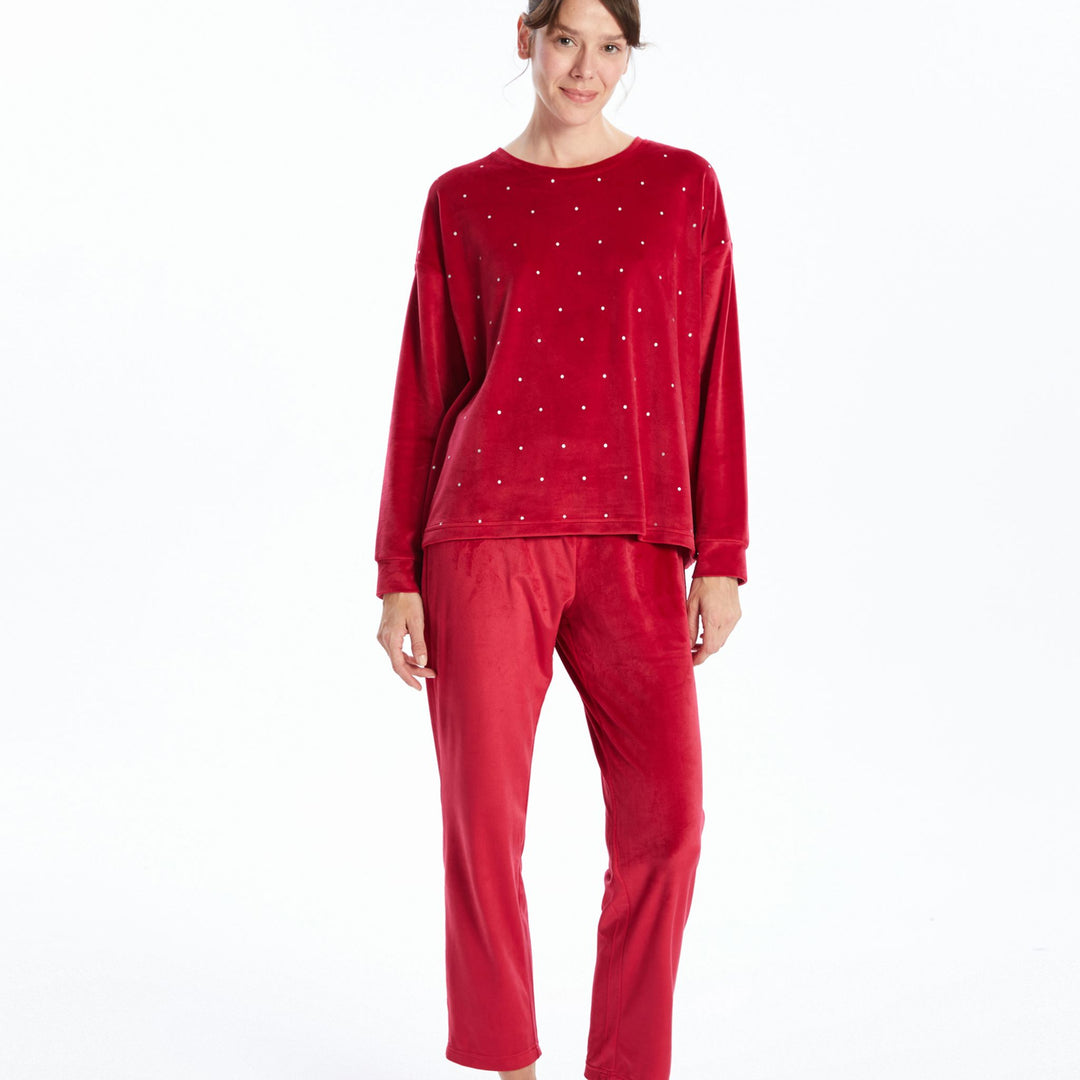 Moudda LC Waikiki - Pyjama en jersey manches longues épais Femme Rouge - Tunisie 1