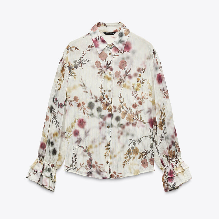 Moudda ZARA - Chemise Lurex - Imprimé Floral & Volants Poignet - Tunisie 1