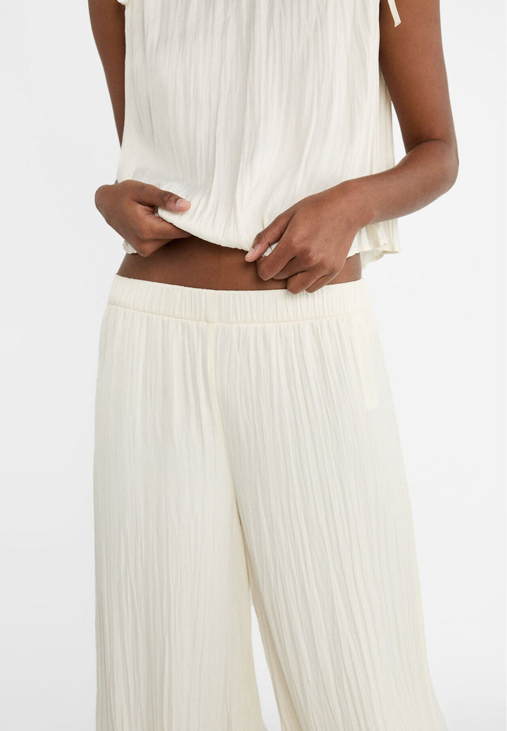 Moudda STRADIVARIUS - Pantalon Culotte en Satin Écru - Tunisie 4