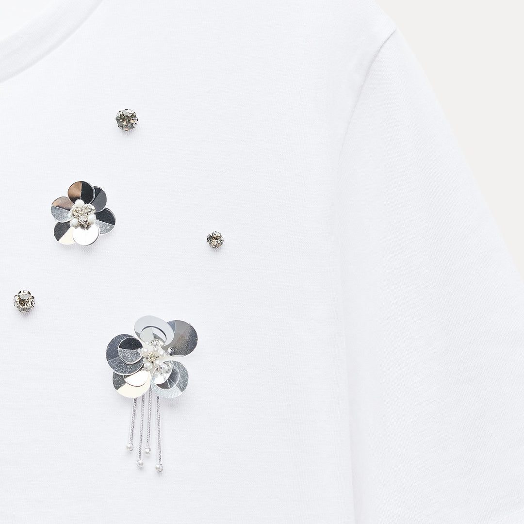 Moudda ZARA - T-shirt coton, perles et fleurs - Tunisie 3