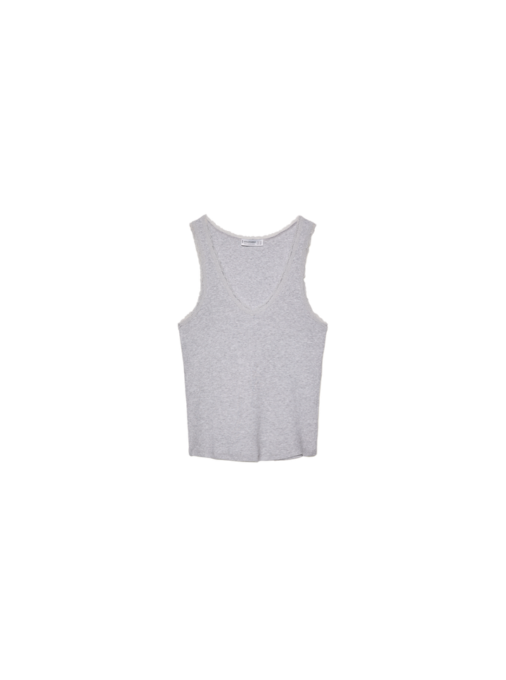 Moudda STRADIVARIUS - T-Shirt S/M Col V avec Dentelle Gris Chiné - Tunisie 1