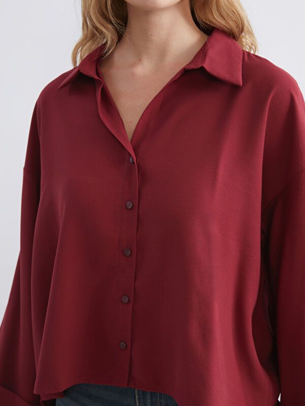 Moudda LC Waikiki - Chemise tissée manches longues Femme Bordeaux - Tunisie 3