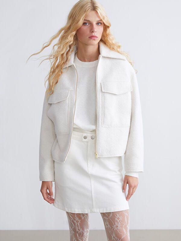 Moudda LC Waikiki - Manteau effet laine Femme Ecru - Tunisie 1